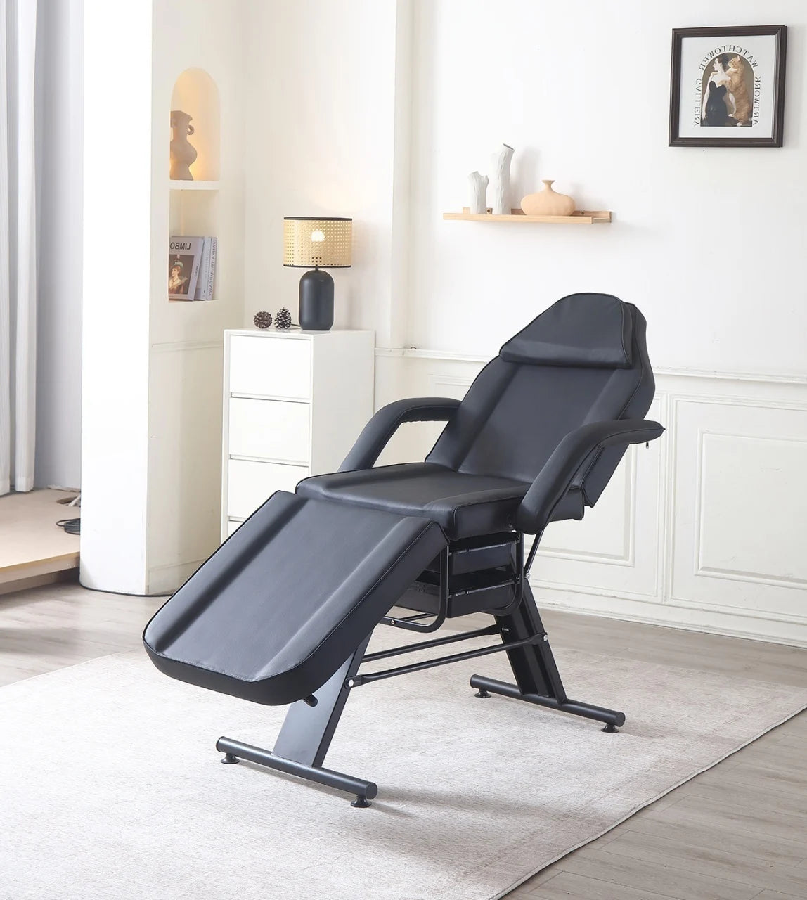 Fotoliu cosmetic multifuncțional alb, Pat Gene, Pat masaj, Negru