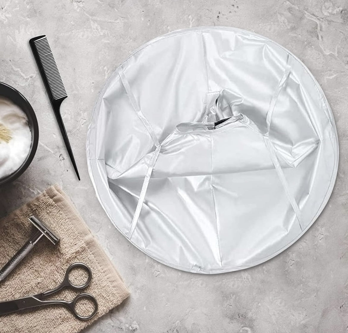 Pelerina de tuns, 60cm, gri argintiu, design umbrela, pentru barbati, 1 bucata
