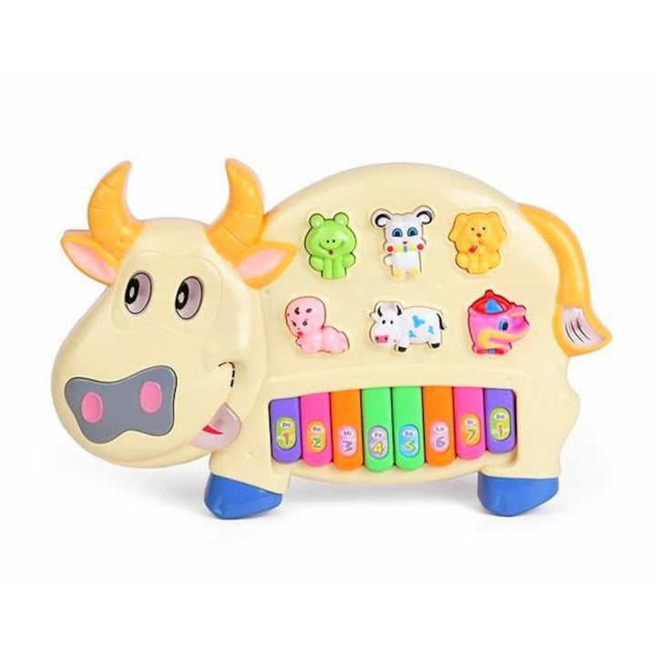 Pianina vacuta muzicala de jucarie pentru copii cu melodii si sunete de animale