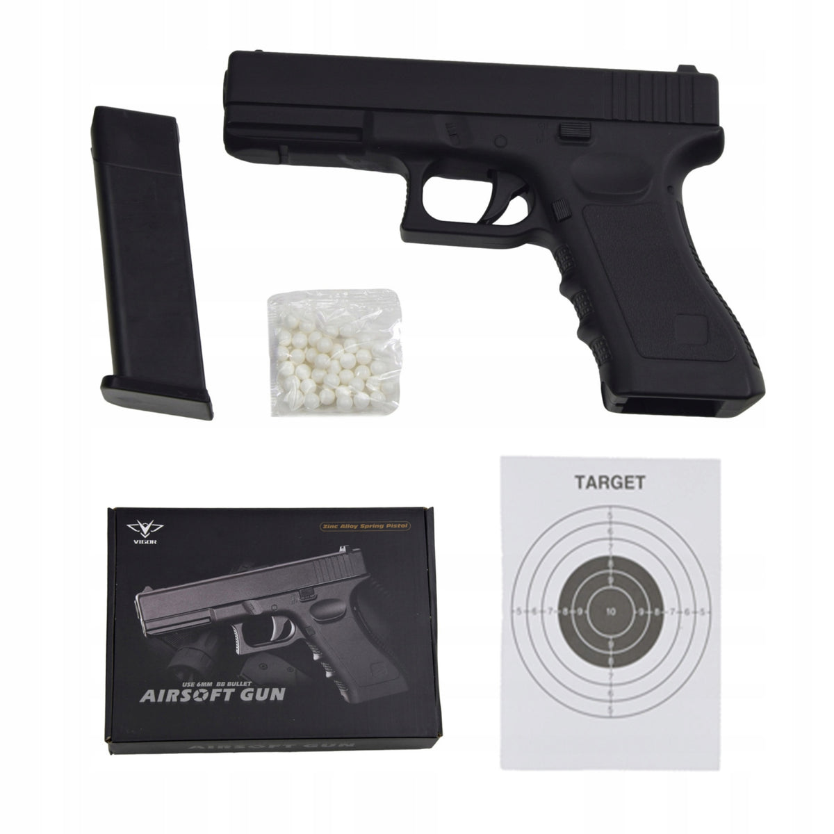 Pistol Airsoft metalic de jucarie, Replica, 6 mm, Metal/ABS, Negru C7