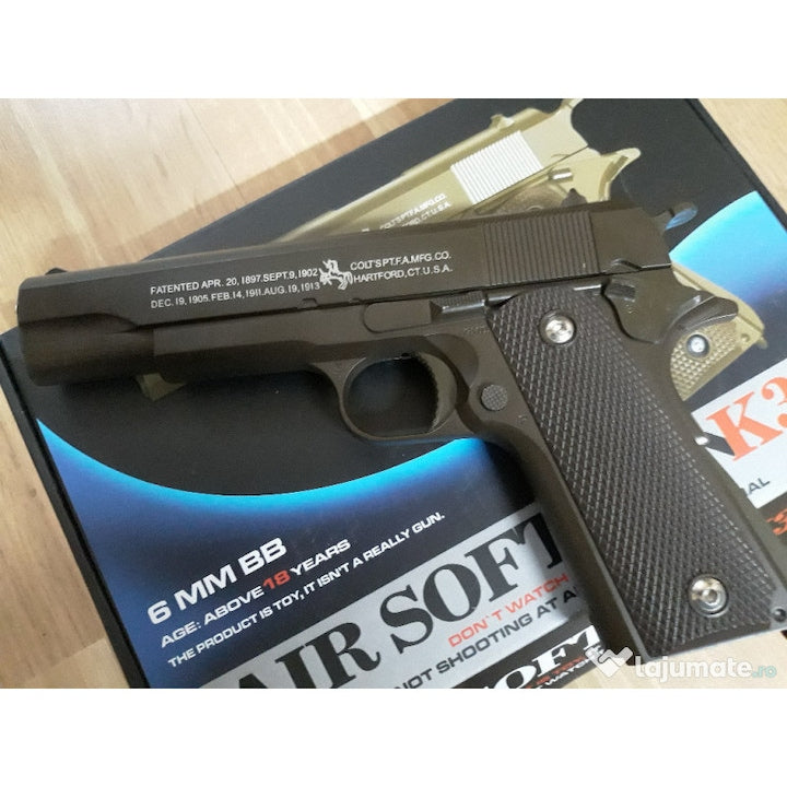 Pistol Airsoft Metalic  K32, Negru Calibru 6mm 200 Bile Profesionale