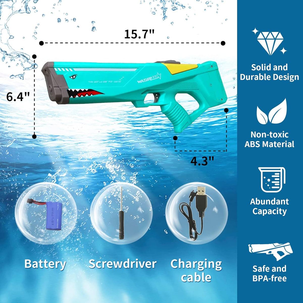 Pistol cu apa electric, distanta  jet 12m, rezervor 550ml, acumulator,  cablu USB