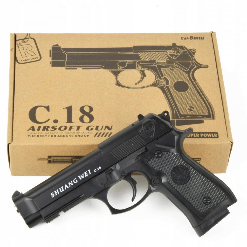 Pistol de jucarie cu aer comprimat Metalic  C18 + 200 bile 0.20 xStoc®