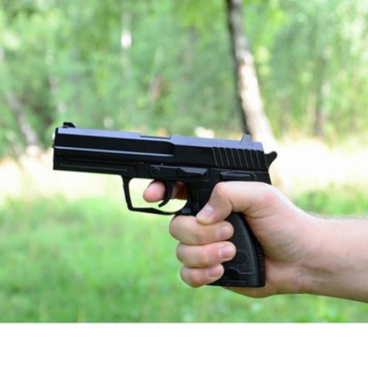 Pistol de jucarie cu aer comprimat S2 + 200 bile, Metal, Negru