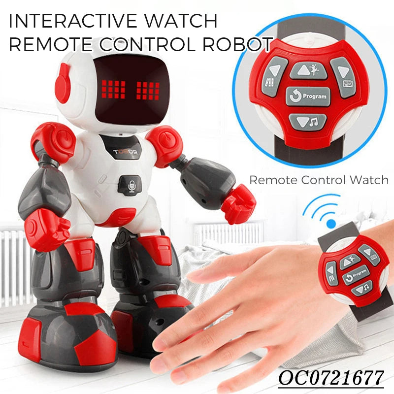 Robot inteligent cu telecomanda sub forma de ceas, dansator, alb/portocaliu, 27 cm
