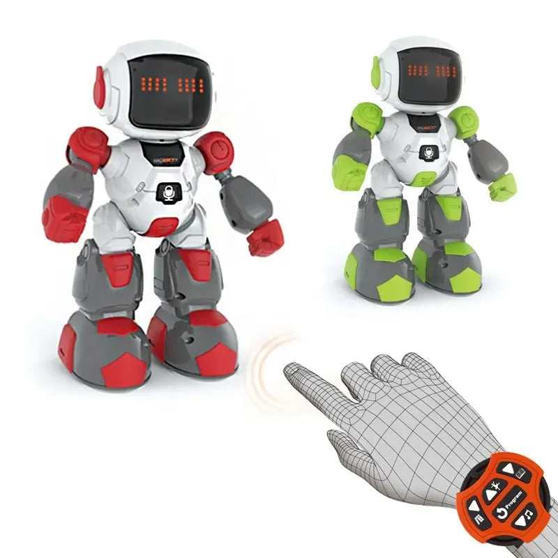 Robot inteligent cu telecomanda sub forma de ceas, dansator, alb/portocaliu, 27 cm