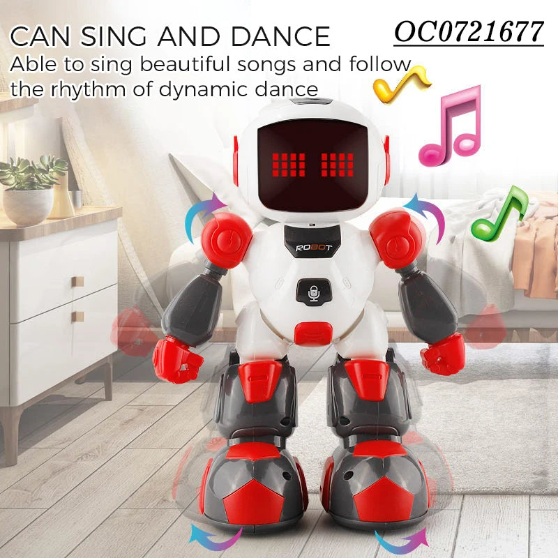 Robot inteligent cu telecomanda sub forma de ceas, dansator, alb/portocaliu, 27 cm