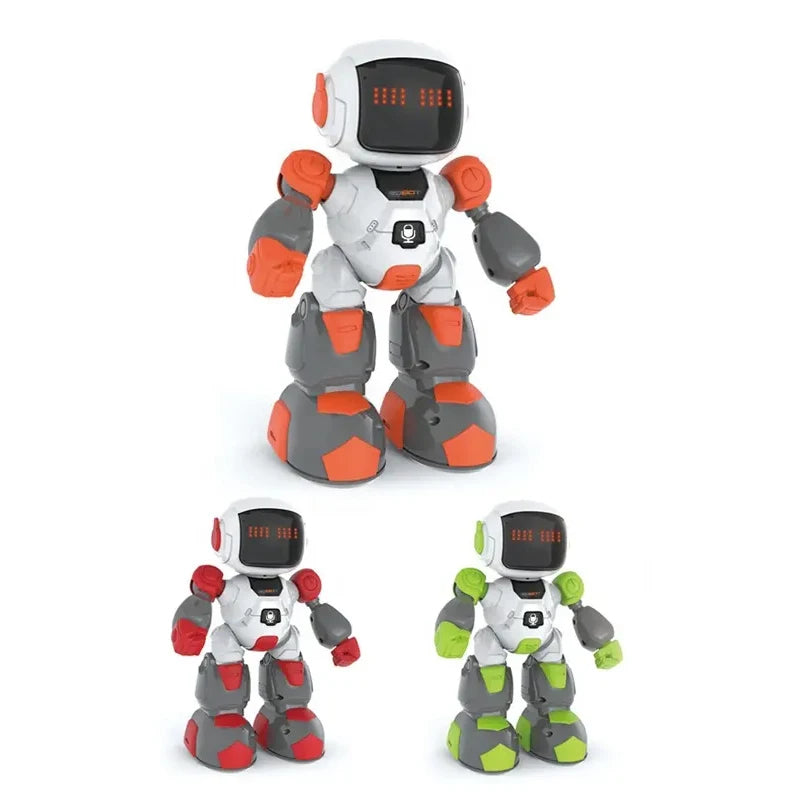 Robot inteligent cu telecomanda sub forma de ceas, dansator, alb/portocaliu, 27 cm