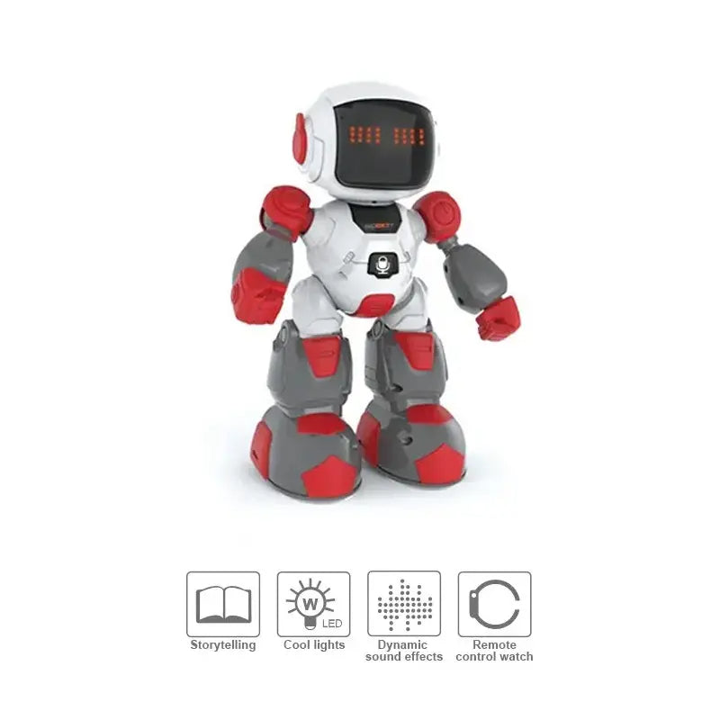 Robot inteligent cu telecomanda sub forma de ceas, dansator, alb/Rosu, 27 cm