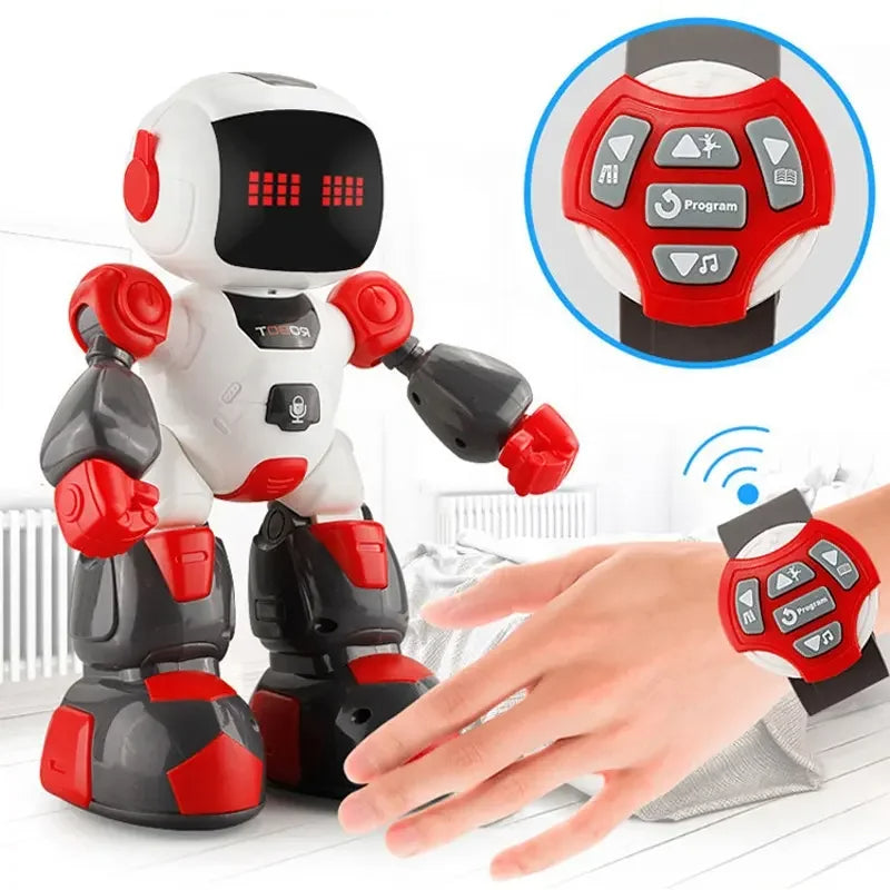 Robot inteligent cu telecomanda sub forma de ceas, dansator, alb/verde, 27 cm