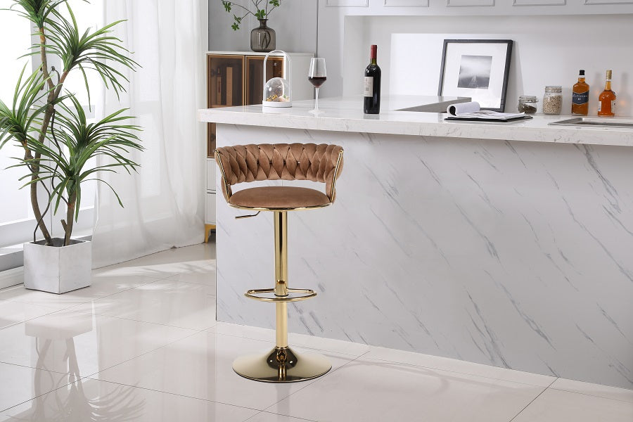 Scaun bar, rotativ, înălțime reglabilă, Catifea, Maro