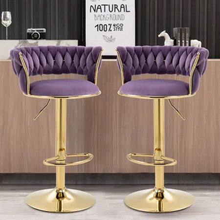 Scaun bar, rotativ, înălțime reglabilă, Catifea, mov