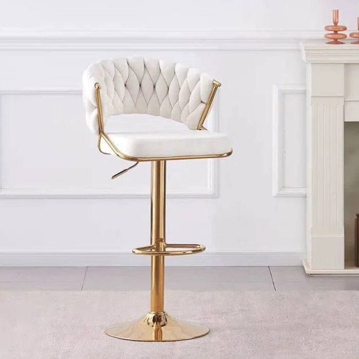 Scaun bar , rotativ, suport picioare, catifea, ivory