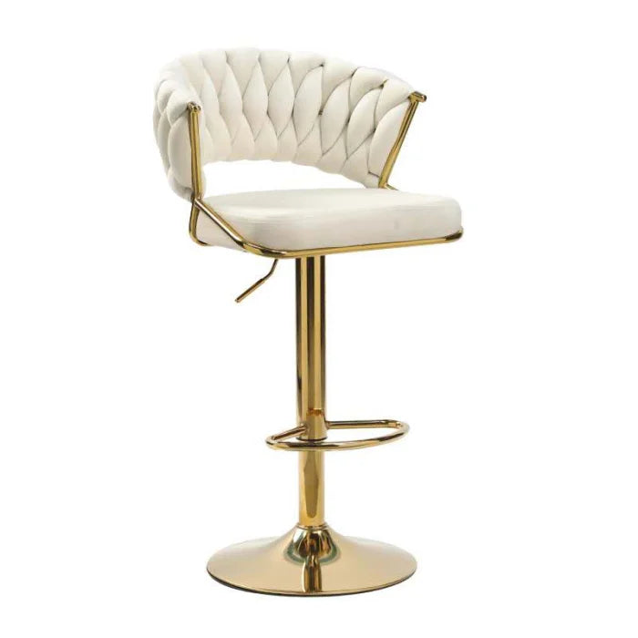 Scaun bar , rotativ, suport picioare, catifea, ivory