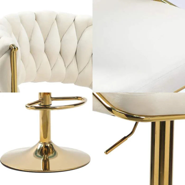 Scaun bar , rotativ, suport picioare, catifea, ivory