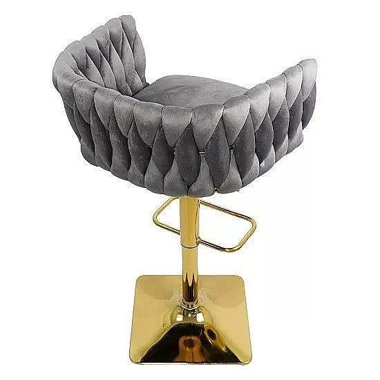 Scaun de bar , catifea, suport picioare, metal cromat auriu, inaltime reglabila