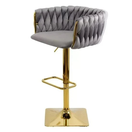 Scaun de bar , catifea, suport picioare, metal cromat auriu, inaltime reglabila