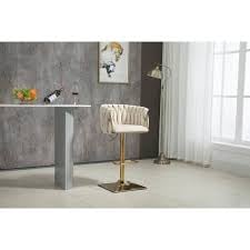Scaun de Bar cu Auriu, Catifea Reglabil inaltime si Rotativ, ivory