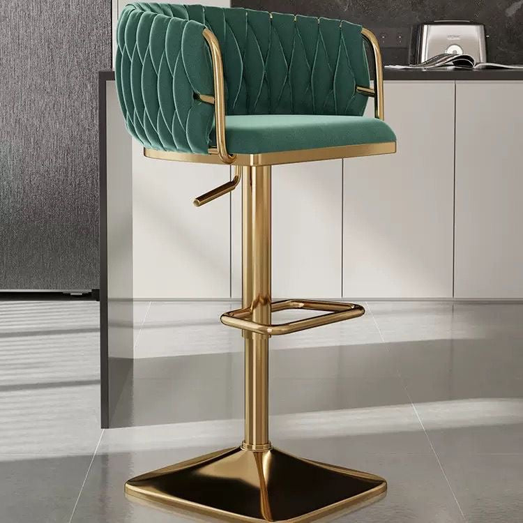 Scaun de Bar cu Auriu, Catifea Reglabil inaltime si Rotativ, verde