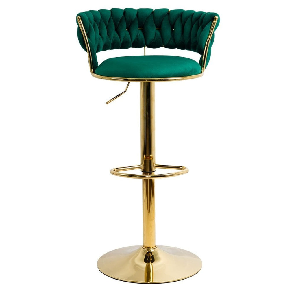 Scaun de bar din catifea cu bază aurie-verde