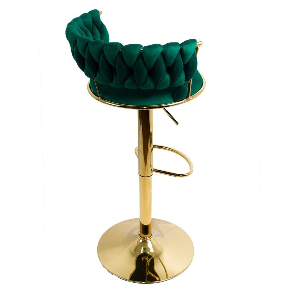 Scaun de bar din catifea cu bază aurie-verde
