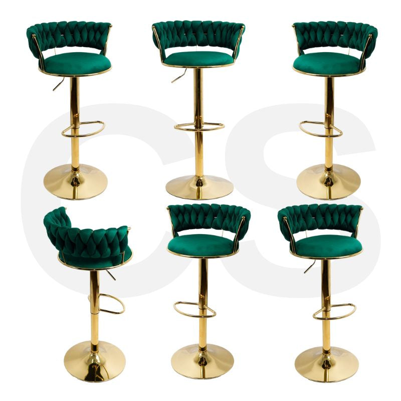 Scaun de bar din catifea cu bază aurie-verde