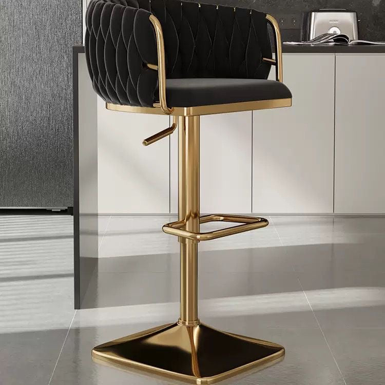 Scaun de Bar  , Insula , salon cu Auriu, Catifea  Reglabil inaltime si Rotativ, negru