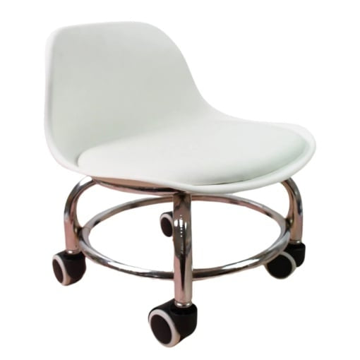 Scaun de Pedichiura cu Spatar pe Role , Rotire 360, White