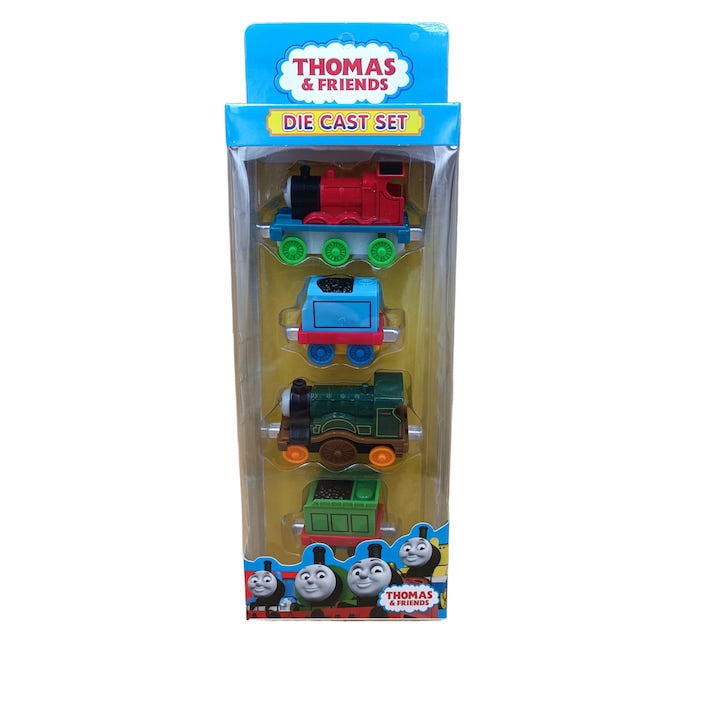 Set 2 locomotive si 2 vagoane metalice, Thomas and Friends, Metal, 8 cm, Multicolor - xStoc