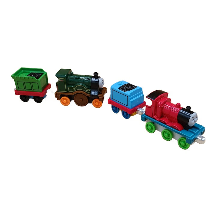 Set 2 locomotive si 2 vagoane metalice, Thomas and Friends, Metal, 8 cm, Multicolor - xStoc