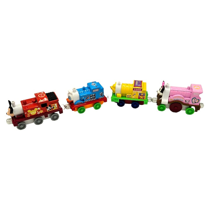 Set 4 locomotive metalice cu magnet, Cartoon Train, Metal, 8 cm, Multicolor - xStoc