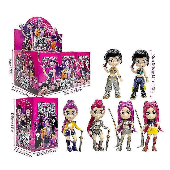 Set 6 figurine K-pop Demon Hunter VÂNĂTORII DE DEMONI Cutie Ornată - Eroinele Pop
