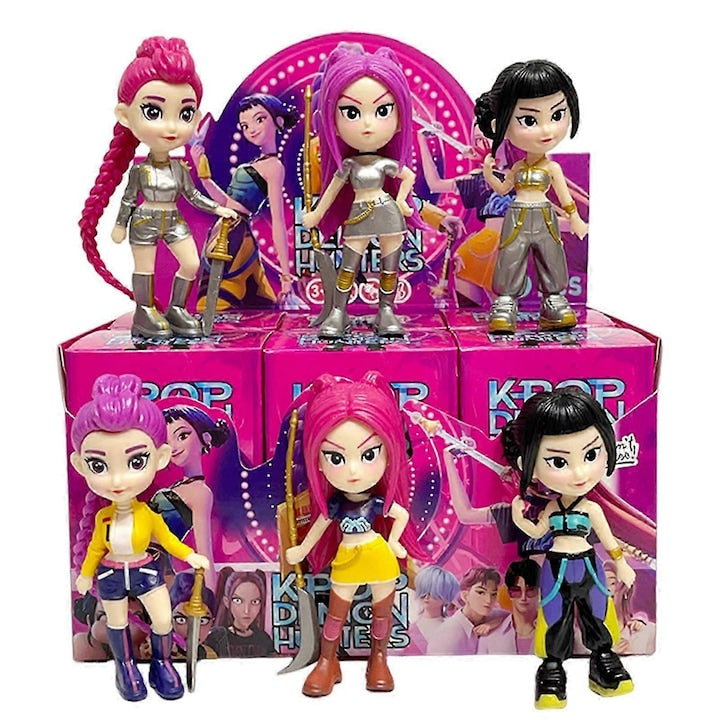Set 6 figurine K-pop Demon Hunter VÂNĂTORII DE DEMONI Cutie Ornată - Eroinele Pop