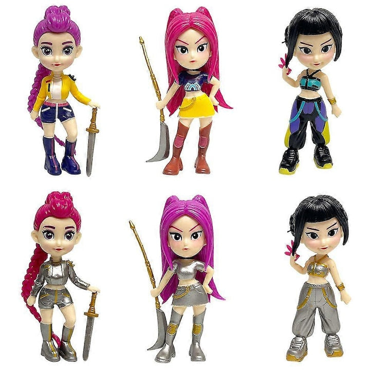Set 6 figurine K-pop Demon Hunter VÂNĂTORII DE DEMONI Cutie Ornată - Eroinele Pop