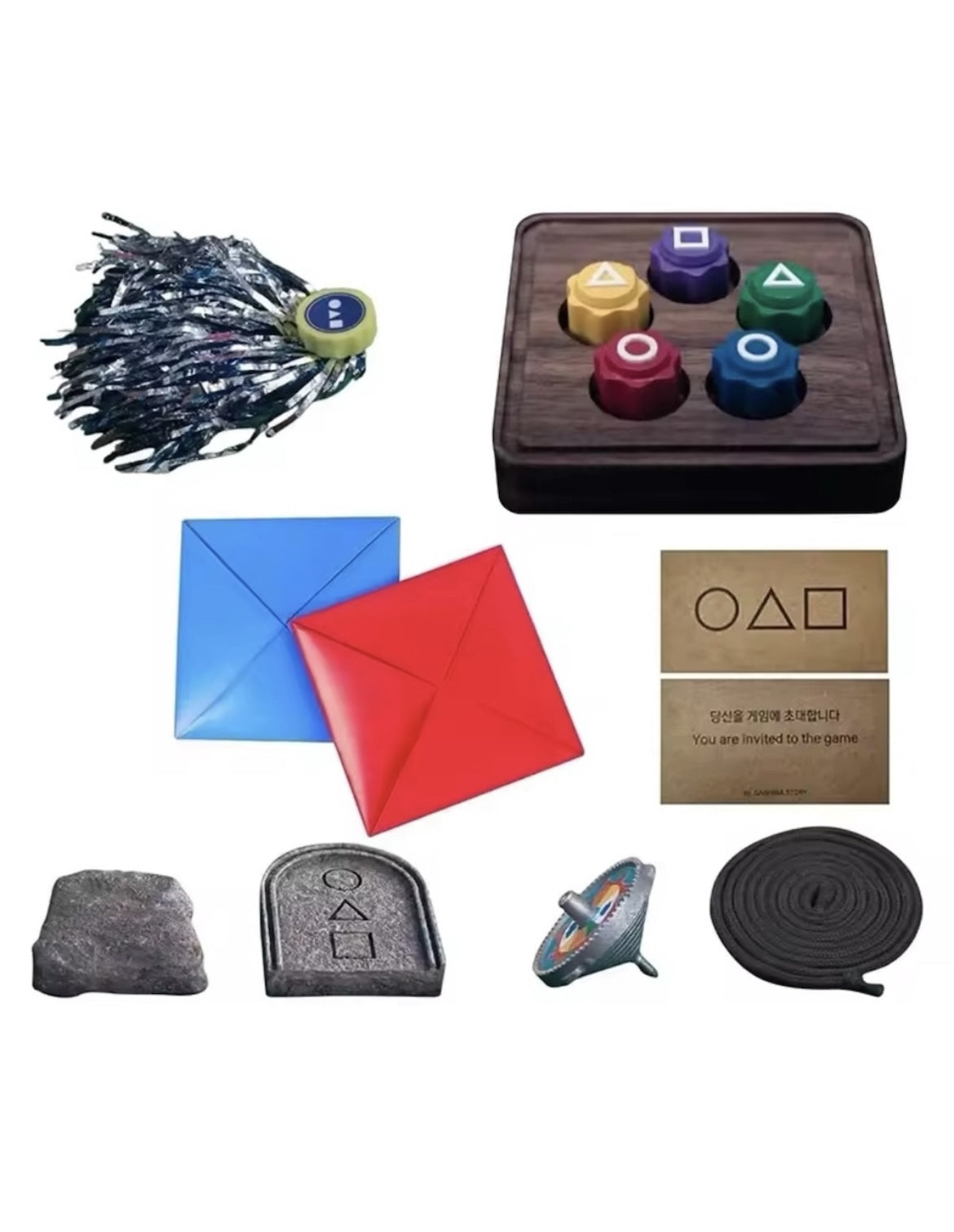 Set de 5 jocuri Coreene, Gong-hi, squid game, Gonggi, Paeng-y, Ddakji, Biseokchigi, Jebi Kicks, jocul calamarului