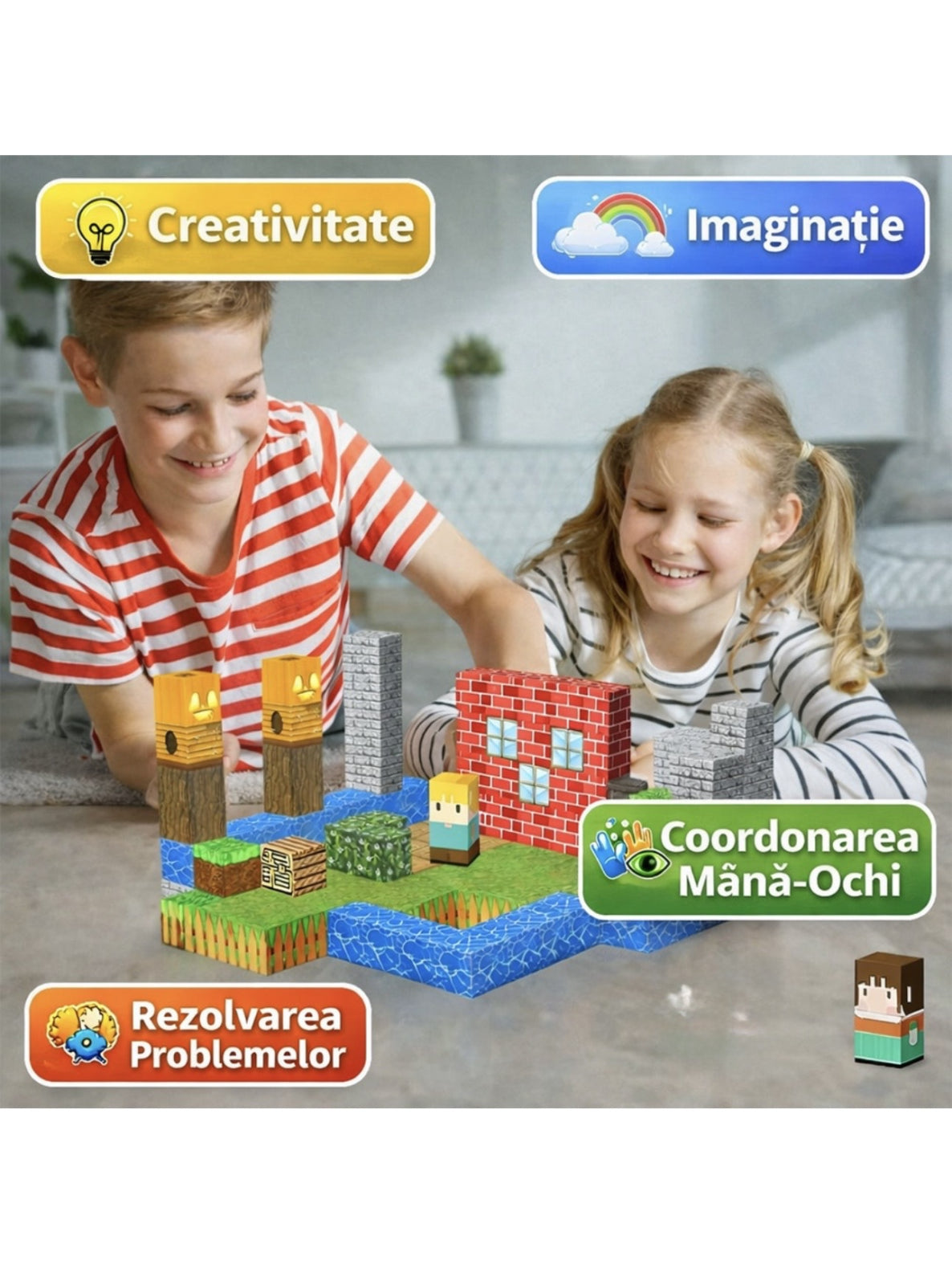 Set de constructie magnetic 140 piese, cuburi magnetice, minecraft, aleatorii, jucarie creativa