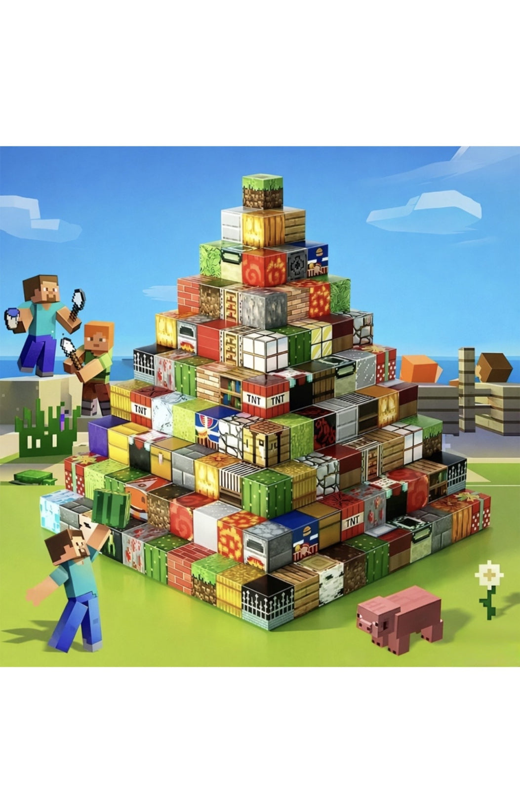 Set de constructie magnetic 140 piese, cuburi magnetice, minecraft, aleatorii, jucarie creativa