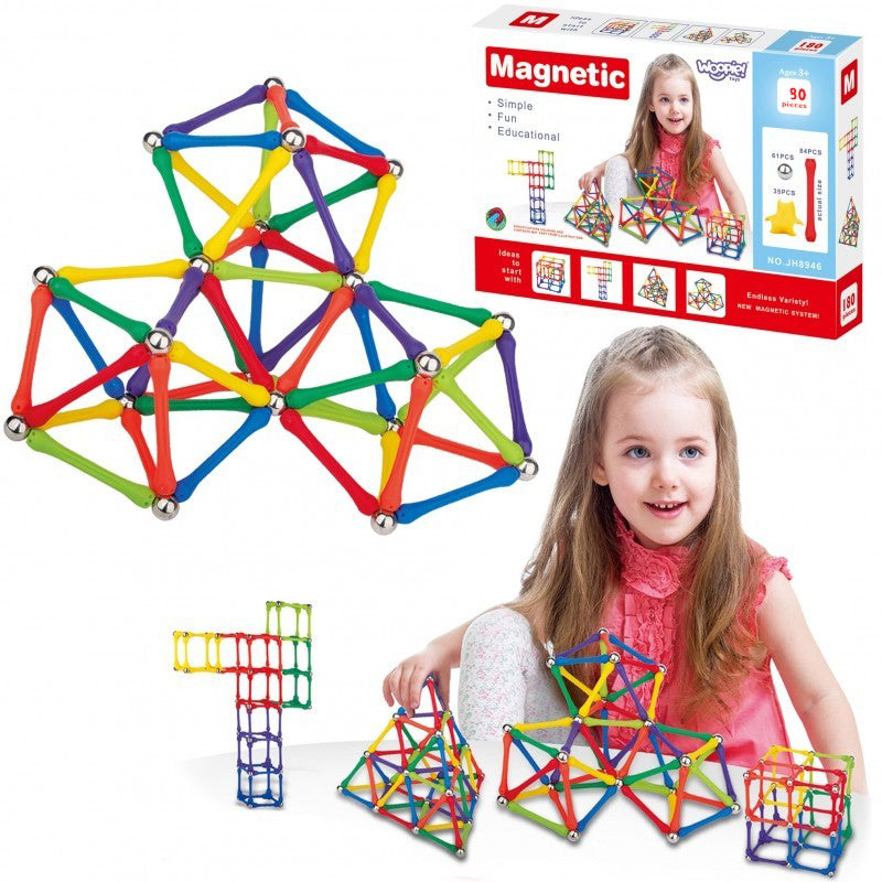 Set de Constructie Magnetic Modular 90 piese, educativ si creativ, numeroase posibilitati de construit