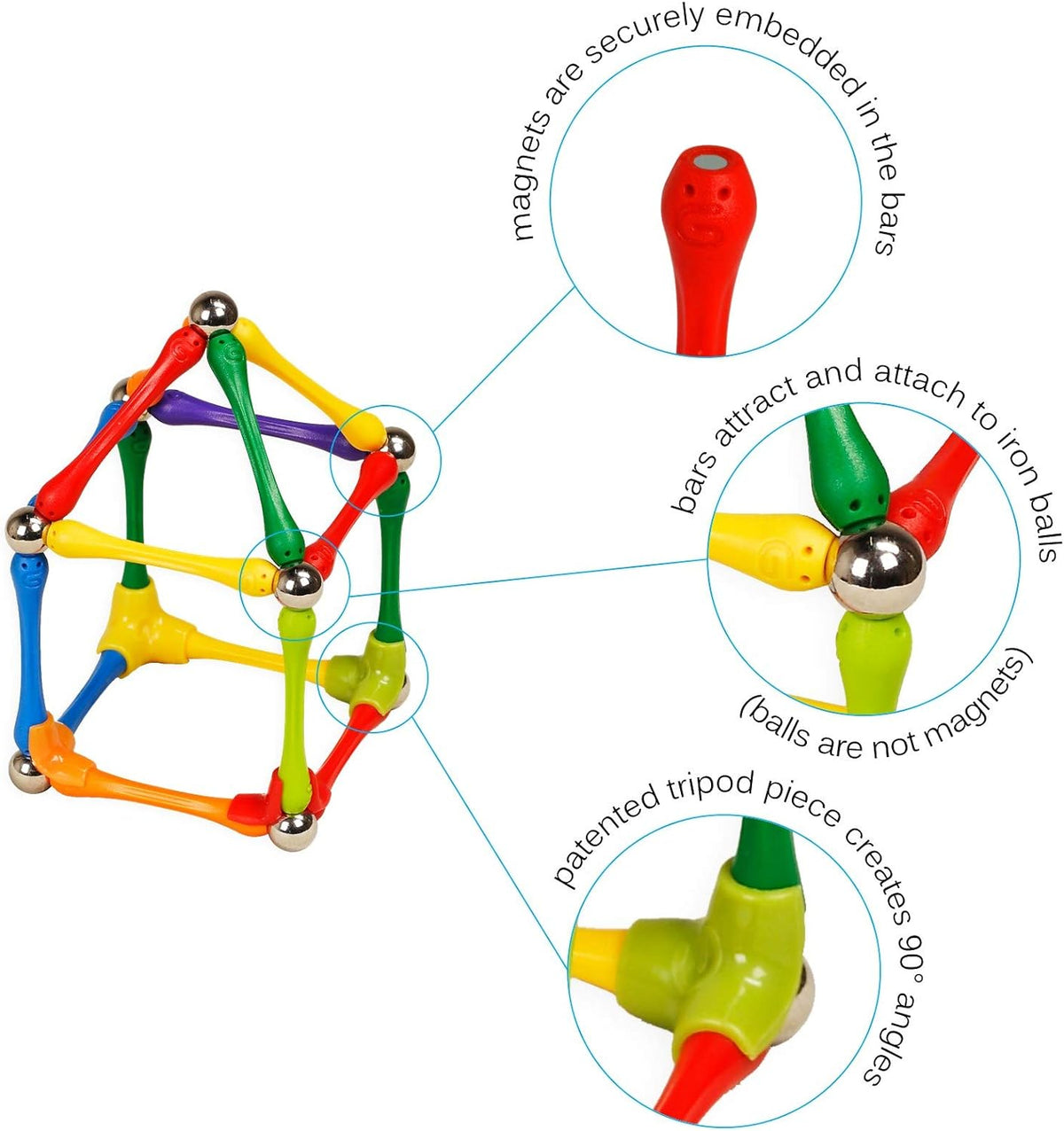 Set de Constructie Magnetic Modular 90 piese, educativ si creativ, numeroase posibilitati de construit