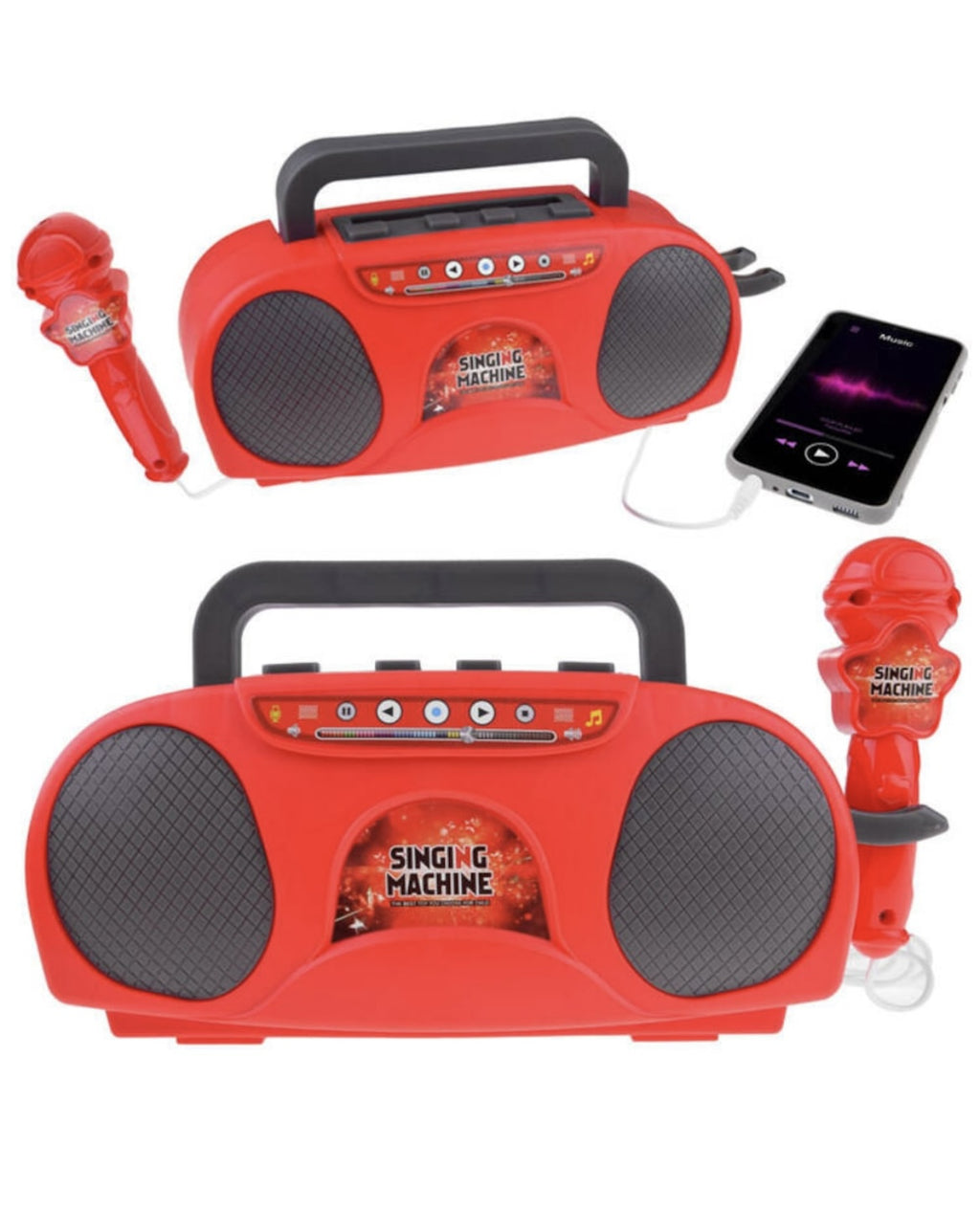 Set karaoke, Ramiz, Plastic, In forma de radio, Cu difuzor si microfon, Rosu
