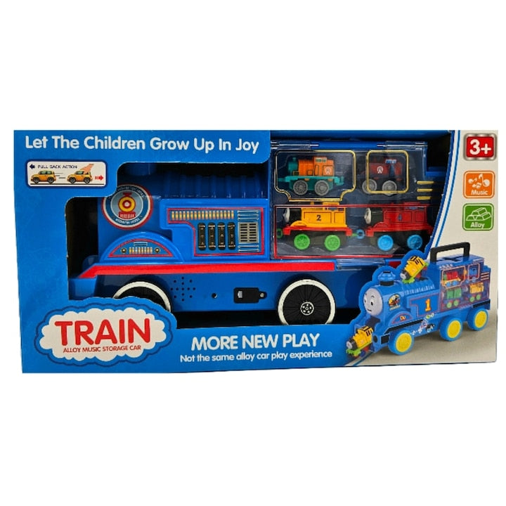 Set Locomotiva mare, tip Thomas & Friends si 4 locomotive mici 8 cm, Multicolor, 36 cm -xStoc