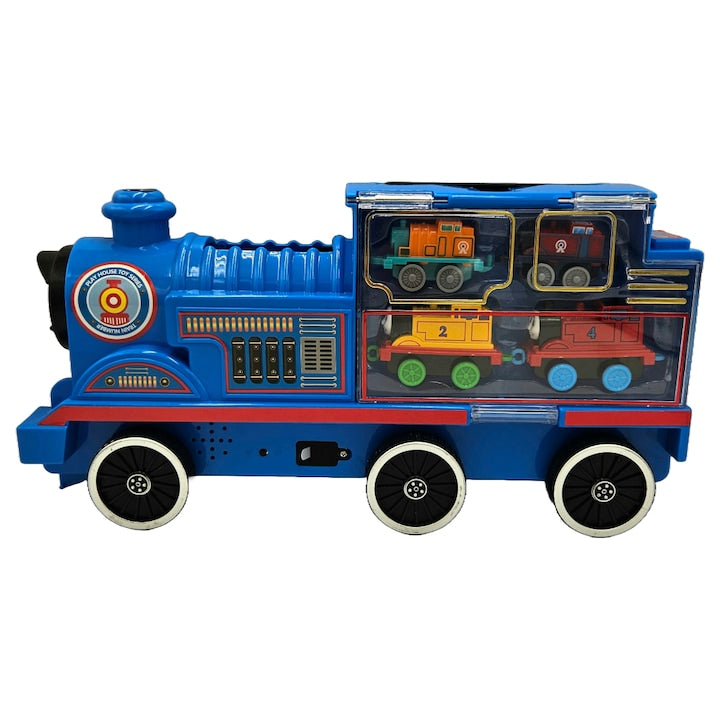 Set Locomotiva mare, tip Thomas & Friends si 4 locomotive mici 8 cm, Multicolor, 36 cm -xStoc