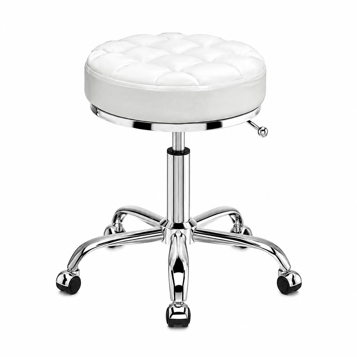 Taburet alb pentru cosmetician – scaun rotund hidraulic