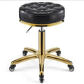 Taburet Gold pentru cosmetician – scaun rotund hidraulic, negru cu auriu, profesional pentru salon