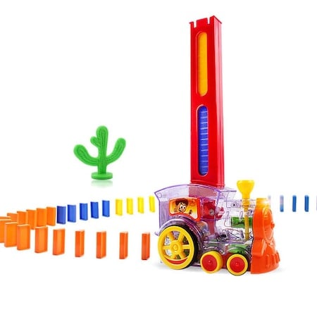 Tren Domino, electric, 50 de piese, cu efecte sonore, Multicolor