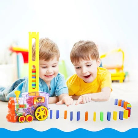 Tren Domino, electric, 50 de piese, cu efecte sonore, Multicolor
