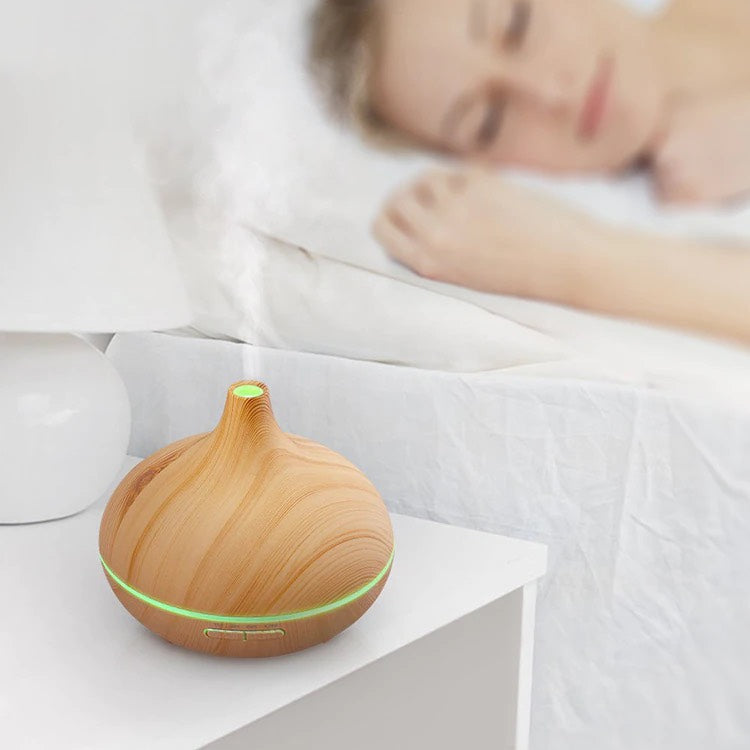 Umidificator/Difuzor aromatizator, lemn natur, 7 culori programabil, oprire automata