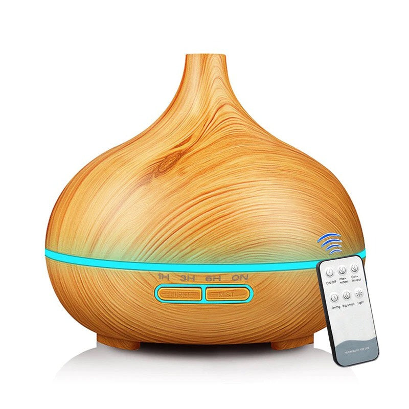 Umidificator/Difuzor aromatizator, lemn natur, 7 culori programabil, oprire automata